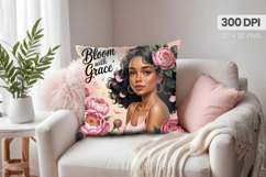 Afro Girl /Woman braided hair Pillow Design, Black Queen PNG Product Image 1