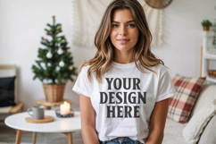 Bella Canvas 3001 White Christmas Shirt Mockup, Trandy Product Image 1