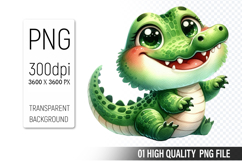 Cute Baby Alligator, Animal Sublimation Clipart PNG Product Image 1