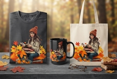 Autumn Reading Girl PNG Fall Book Lover Clipart Design Product Image 1