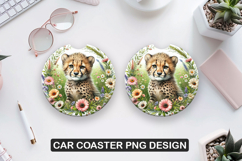 Cheetah Cub Car Coaster Sublimation| Animal Coaster PNG Product Image 1