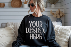 Black Gildan 18000 Sweatshirt Mockup,G18000 Crewneck Sweatsh Product Image 1
