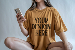 Mustard Comfort Colors 1717 T-shirt Mockups, Real Model Product Image 1