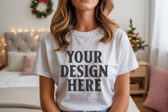 Bella Canvas 3001 White Christmas Shirt Mockup, Trandy Product Image 1
