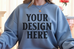 Gildan 18000 Indigo Blue Mockup , Crewneck Sweatshirt Boho Product Image 1