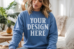 Indigo Blue Gildan 18000 Crewnwck Sweatshirt Mockup, gildan Product Image 1