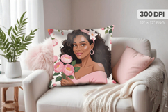 Afro Girl /Woman braided hair Pillow Design, Black Queen PNG Product Image 1