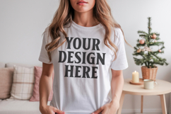 Bella Canvas 3001 White Christmas Shirt Mockup, Trandy Product Image 1