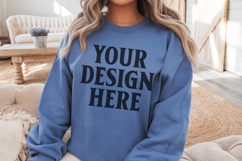 Gildan 18000 Indigo Blue Mockup , Crewneck Sweatshirt Boho Product Image 1
