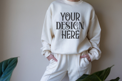 White Gildan 18000 Mockup, Sweatshirt Crewneck Mockups Product Image 1