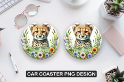 Cheetah Cub Car Coaster Sublimation| Animal Coaster PNG Product Image 1