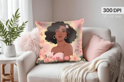 Afro Girl /Woman braided hair Pillow Design, Black Queen PNG Product Image 1