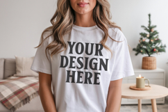 Bella Canvas 3001 White Christmas Shirt Mockup, Trandy Product Image 1