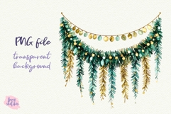 Vintage Christmas Garland Clipart Retro Christmas PNG Product Image 3