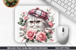 Cat Flower Mouse Pad Sublimation, Animals Mouse Pad PNG Product Image 1