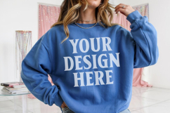 Indigo Blue Gildan 18000 Crewnwck Sweatshirt Mockup, gildan Product Image 1