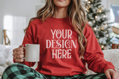 Christmas Gildan 18000 Red Crewneck Sweatshirt Mockup Product Image 1