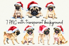 Vintage Christmas Pug Santa Clipart Retro Christmas Dog PNG Product Image 1