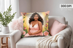 Afro Girl /Woman braided hair Pillow Design, Black Queen PNG Product Image 1