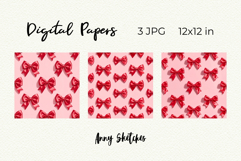 Red Bows Digital Paper Kit Coquette Bows Patterns Product Image 2