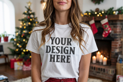 Bella Canvas 3001 White Christmas Shirt Mockup, Trandy Product Image 1