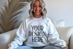 White Gildan 18000 Mockup, Sweatshirt Crewneck Mockups Product Image 1
