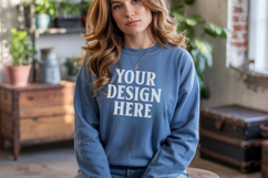 Indigo Blue Gildan 18000 Crewnwck Sweatshirt Mockup, gildan Product Image 1