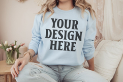 Gildan 18000 Light Blue Mockup , Crewneck Sweatshirt Boho Product Image 1