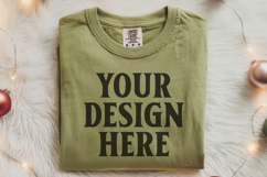 Moss Comfort Colors 1717 Christmas Folded T-Shirt Mockup Product Image 1