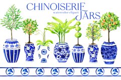 Chinoiserie Blue Jars. Watercolor Clipart Product Image 7