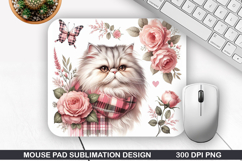 Cat Flower Mouse Pad Sublimation, Animals Mouse Pad PNG Product Image 1