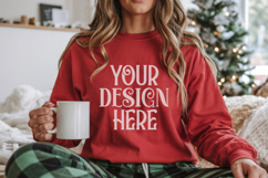Christmas Gildan 18000 Red Crewneck Sweatshirt Mockup Product Image 1