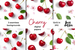 Red Cherries Digital Paper Kit Seamless Patterns Product Image 1