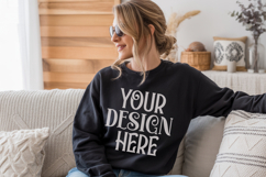 Black Gildan 18000 Sweatshirt Mockup,G18000 Crewneck Sweatsh Product Image 1