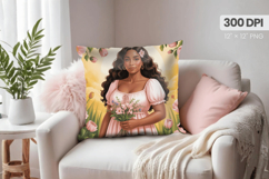 Afro Girl /Woman braided hair Pillow Design, Black Queen PNG Product Image 1