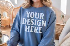 Indigo Blue Gildan 18000 Crewnwck Sweatshirt Mockup, gildan Product Image 1