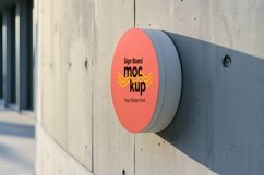 rounded Sign Board Mockup on Building Wall Product Image 1