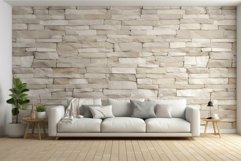 Modern living room interior with stone wall texture Product Image 1