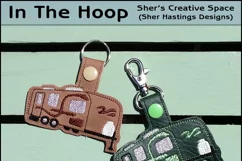ITH Tow Along Camper Vinyl Key Fob or Bag Tag - Snap Tab Machine Embroidery Product Image 1