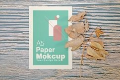 A5 Paper Mockups with dry leaves on wooden background Product Image 2