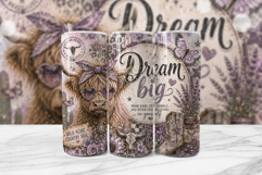 Dream Big Lavender Highland Cow Tumbler Product Image 1
