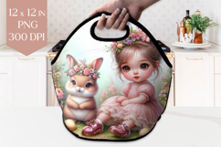Girl and Bunny Lunch Bag Sublimation PNG Product Image 1