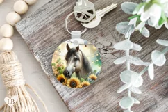 Horse Keychain Sublimation, Sunflower Key Ring PNG, Fey Fob Product Image 1