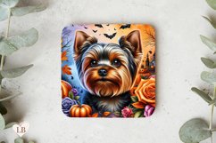 Yorkie Halloween Coaster, Yorkshire Terrier Square Coaster Product Image 1