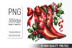Watercolor Christmas Cowboy Boots Clipart PNG Bundle Product Image 13