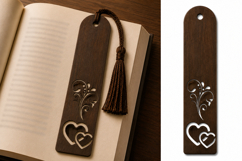 Elegant Floral Heart Wooden Bookmark with Tassel Product Image 1
