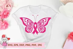 Breast Cancer Awareness Ribbon with Butterfly Wings SVG Product Image 1