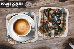 Cozy Dog Coaster, Buffalo Plaid Square Coaster PNG Product Image 1