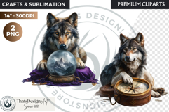 Watercolor Mystic Wolves Fantasy Clipart PNG Graphics Product Image 1
