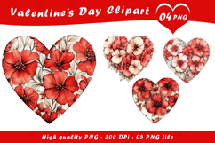Valentine Day Floral Heart Clipart PNG Product Image 1
